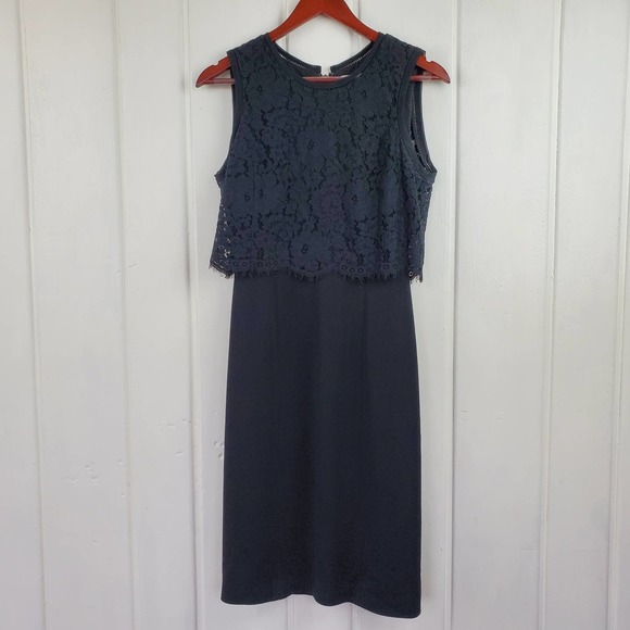 Rebecca Taylor Dresses & Skirts - Rebecca Taylor Navy Blue Sleeveless Crew Neck Lace Sheath Cocktail Dress Size 2